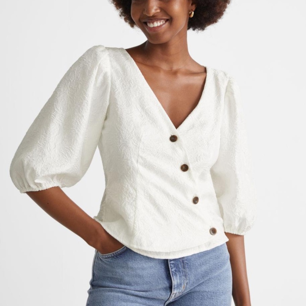 [& Other Stories] Asymmetric, White Silk Blend Blouse- Size US 0
